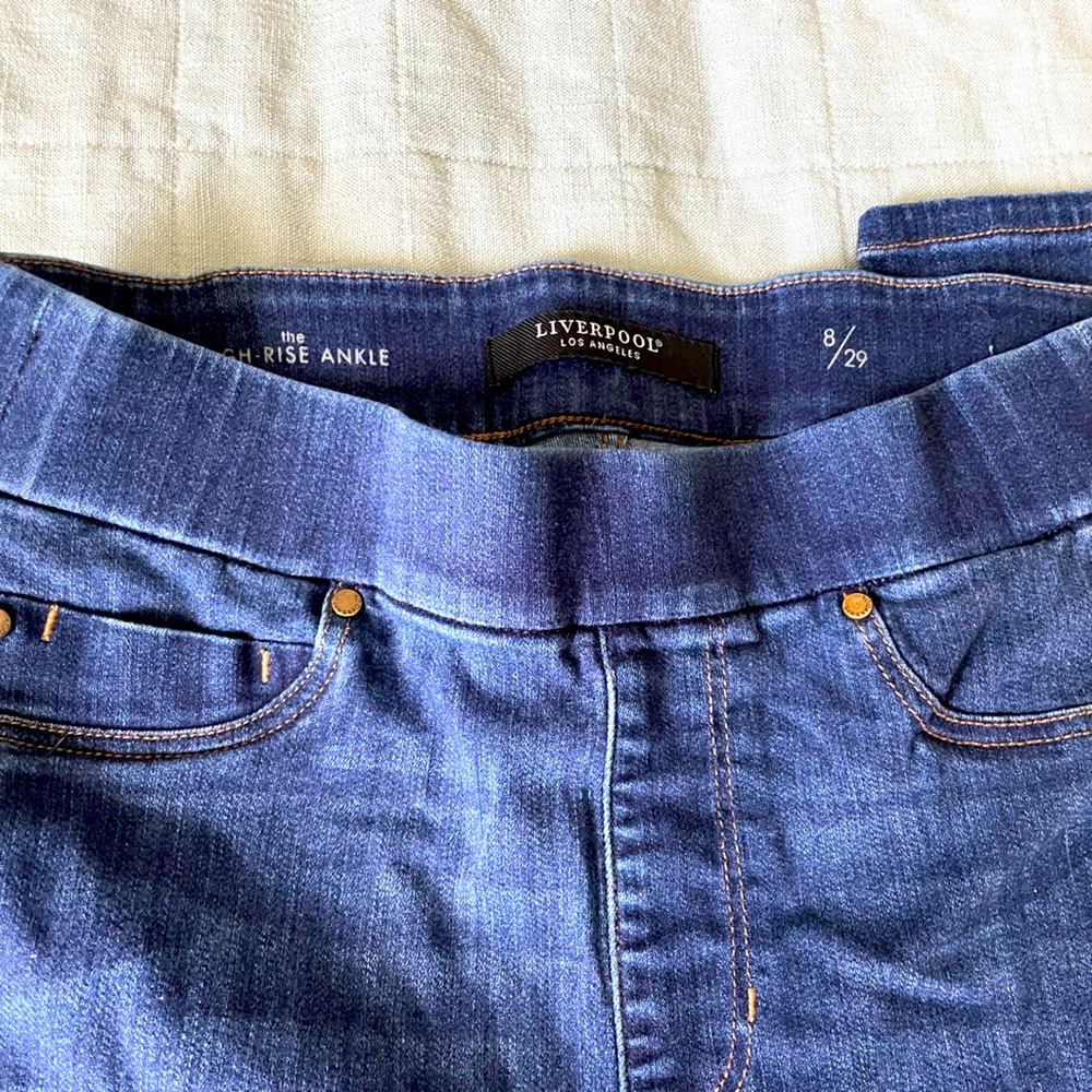 Liverpool jeggings, size 8/29, high-rise ankle. Dark wash. smoke-free home.